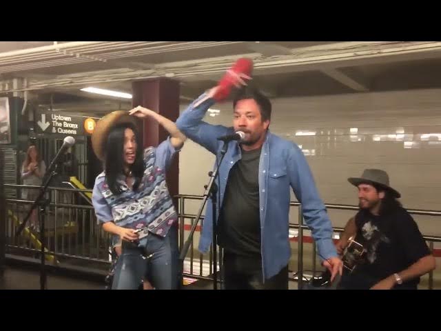 Video thumbnail for Miley Cyrus and Jimmy Fallon Surprise NYC Subway Performance