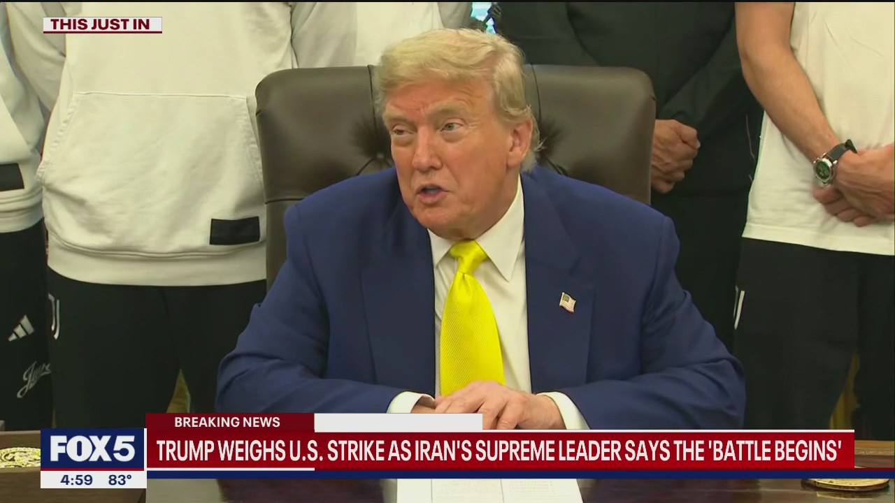 'Video thumbnail for Trump weighs US strike as Iran's Supreme Leader says 'the battle begins''