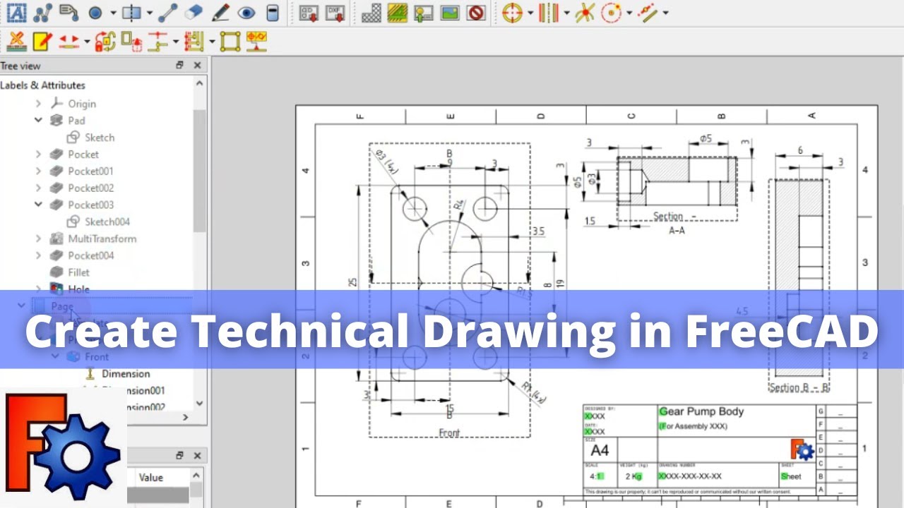 'Video thumbnail for Create Technical Drawing in FreeCAD | FreeCAD Techdraw | FreeCAD Drawing | Mechnexus |'