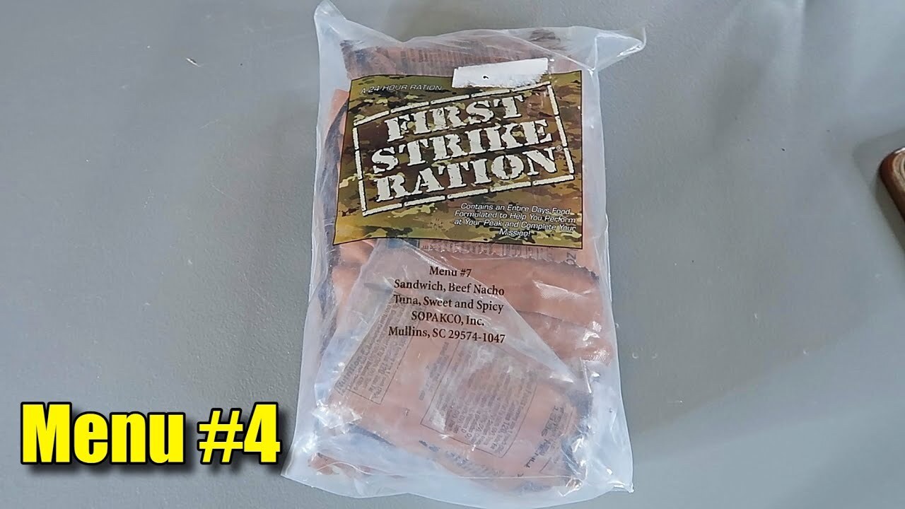 'Video thumbnail for Tasting US Military MRE First Strike Menu #7 Meal Ready to Eat   24 Hour Ration'