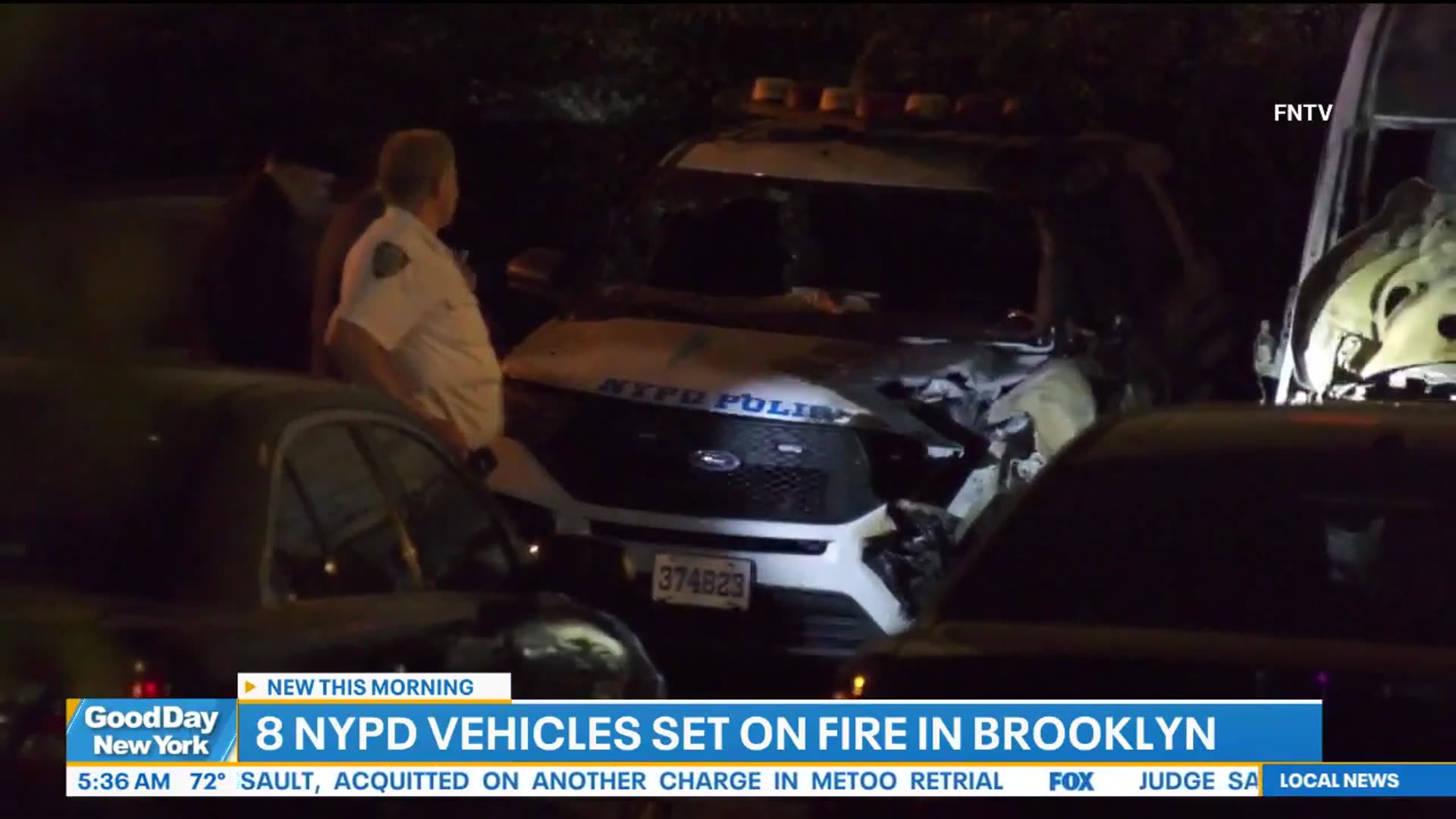 'Video thumbnail for 8 NYPD vehicles set on fire'