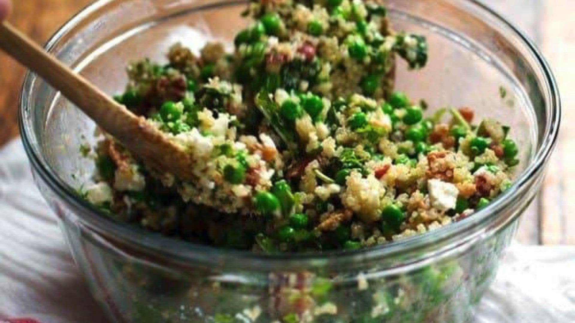 'Video thumbnail for Spring Quinoa Salad with Honey Lemon Vinaigrette recipe'