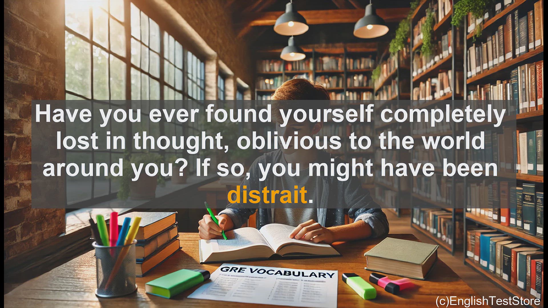 'Video thumbnail for GRE Vocabulary Lesson: Exploring the Meaning of Distrait - A State of Mental Distraction'