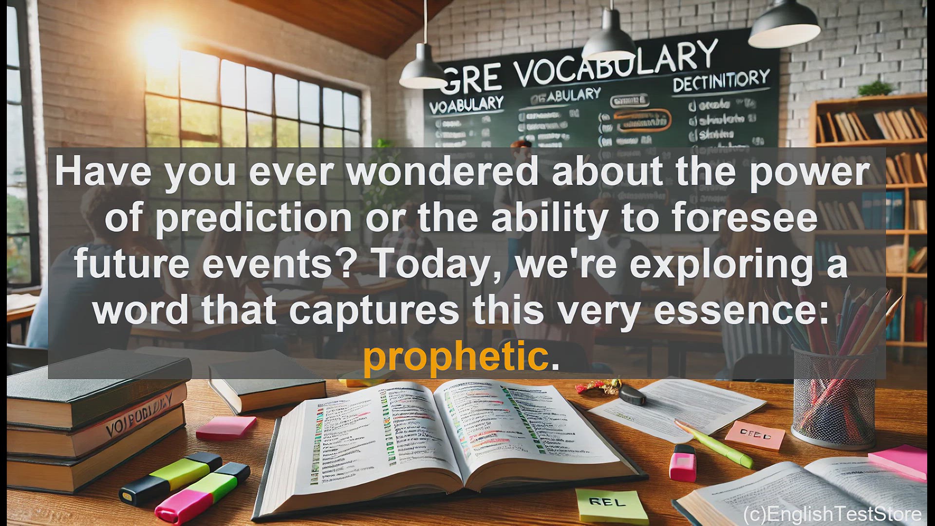 'Video thumbnail for GRE Vocabulary Lesson: Prophetic - Mastering the Art of Prediction for GRE Success'