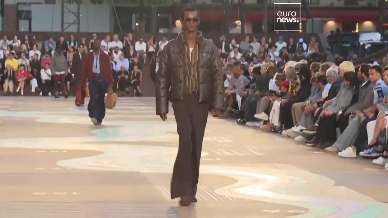 'Video thumbnail for Pharrell Williams brings Indian inspiration to star-studded Louis Vuitton show in Paris'