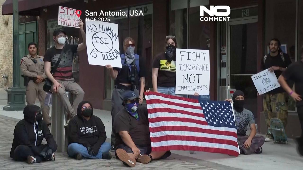 'Video thumbnail for Demonstrators rally across US against ICE and Trump’s military orders'