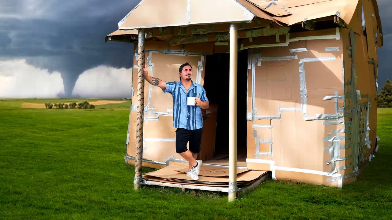 Video thumbnail for jake carlini: i built a cardboard airbnb! diy house construction project