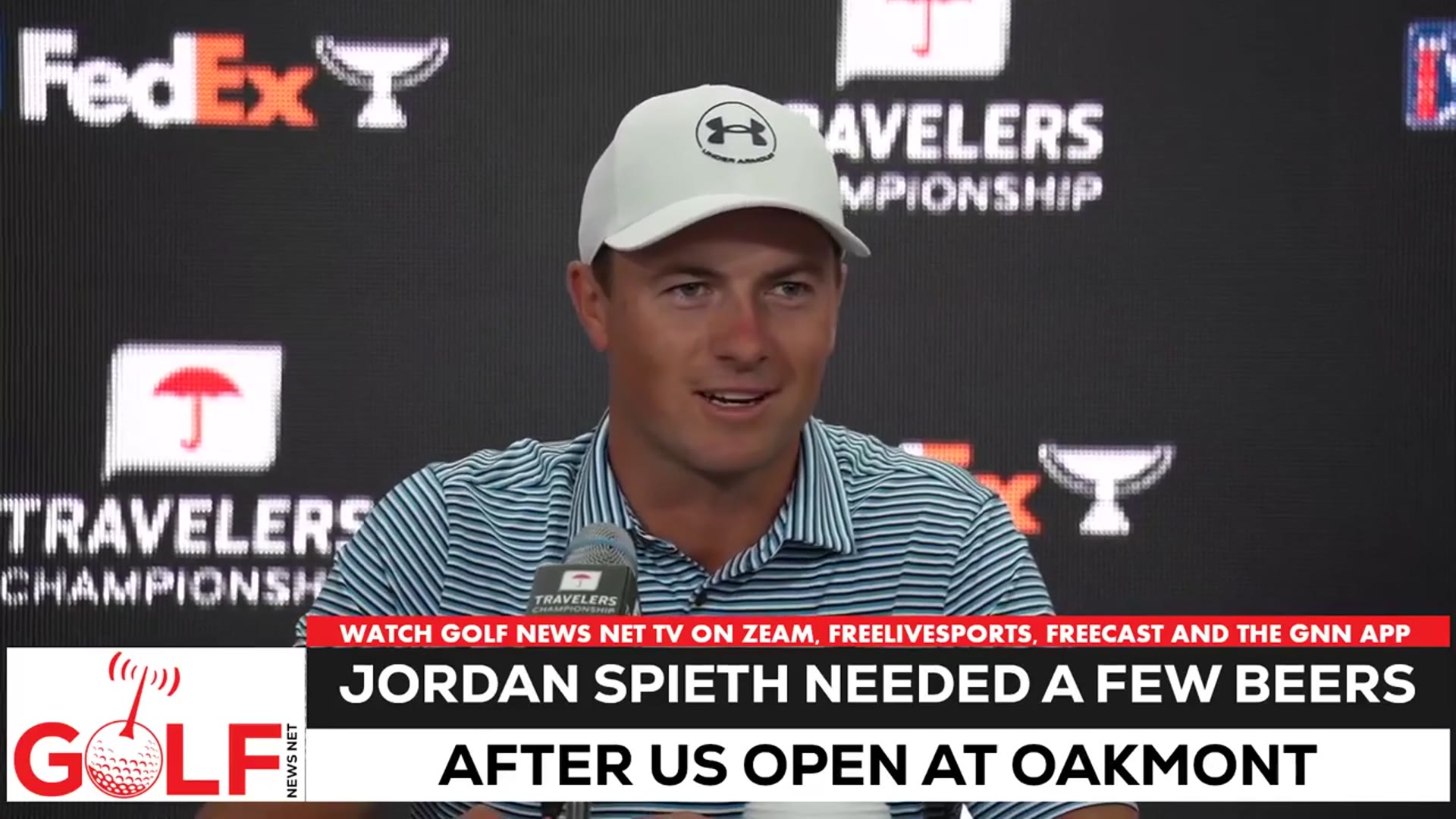 'Video thumbnail for Jordan Spieth needed a few beers after the US Open at Oakmont'