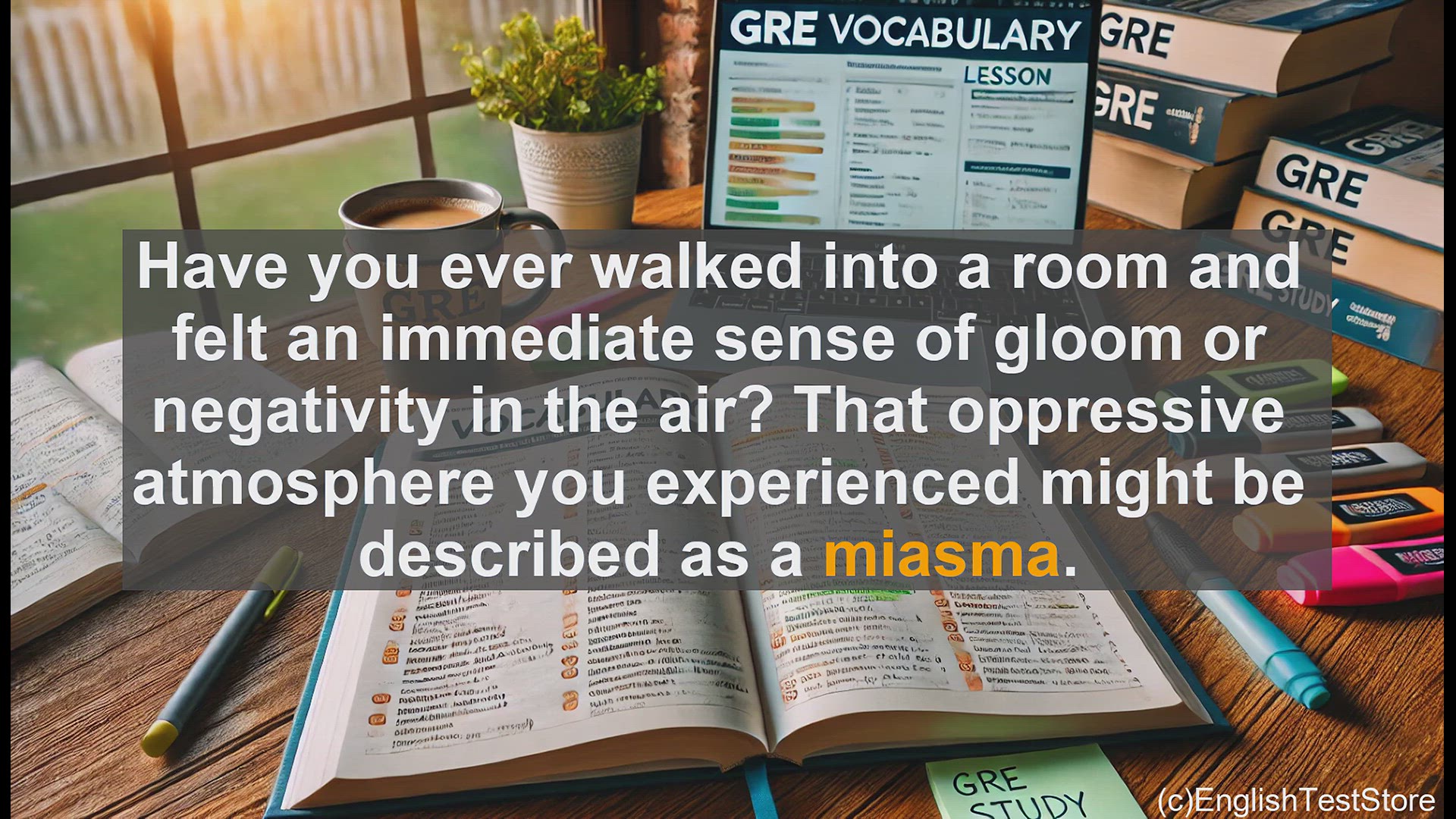 'Video thumbnail for GRE Vocabulary Lesson: Exploring the Intriguing Word 'Miasma''