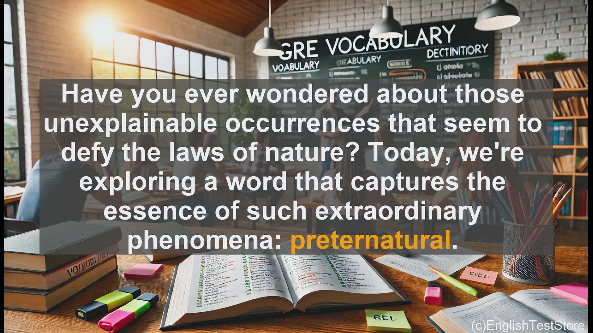 'Video thumbnail for GRE Vocabulary Lesson: Exploring the Preternatural - Extraordinary Phenomena Beyond the Natural'