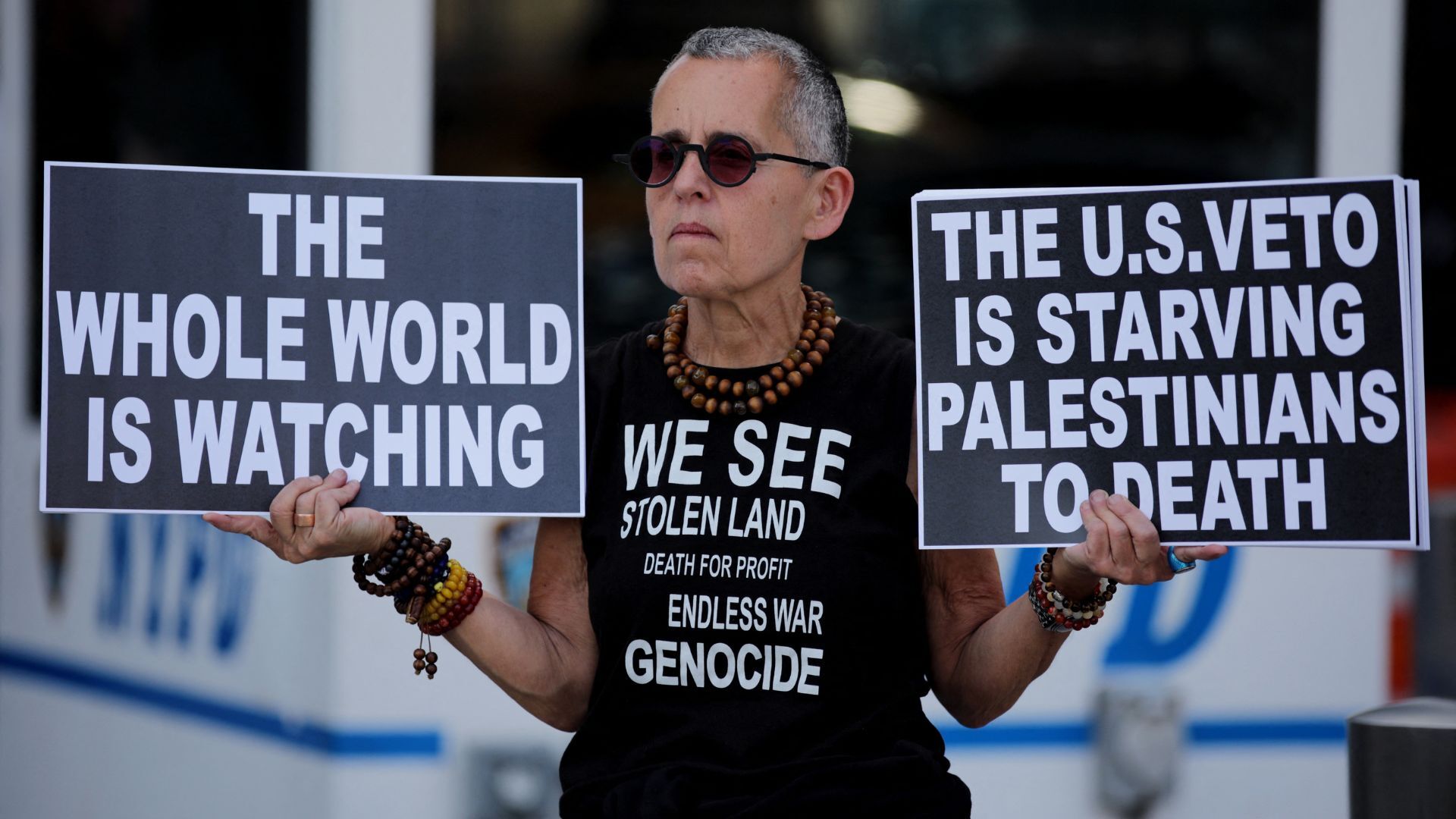 'Video thumbnail for Protesters in New York demand UN action to end genocide in Gaza amid ongoing war'