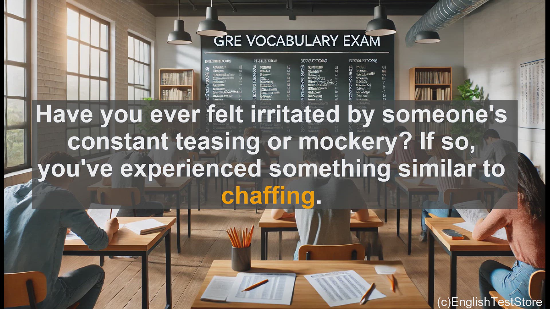 'Video thumbnail for GRE Vocabulary Lesson: Chaffing - Exploring a Playful Vocabulary Term for the GRE'