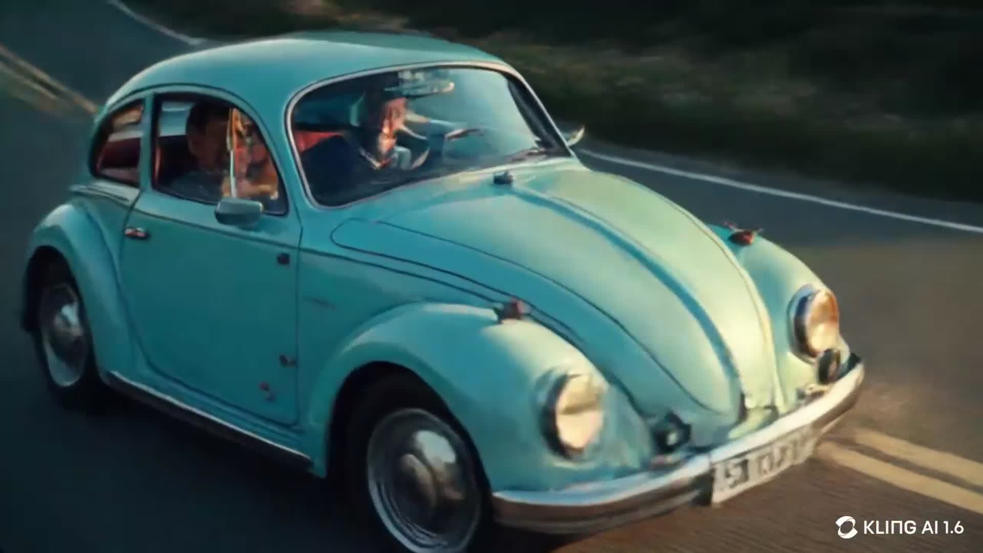 'Video thumbnail for A classic Volkswagen Beetle driving over mountains'