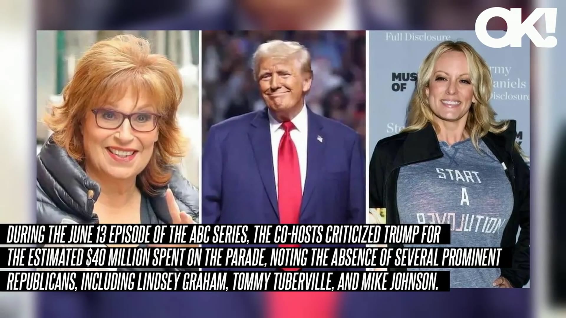 'Video thumbnail for The View's Joy Behar Jokes Stormy Daniels Should 'Jump Out of a Cake' During Donald Trump's Military'