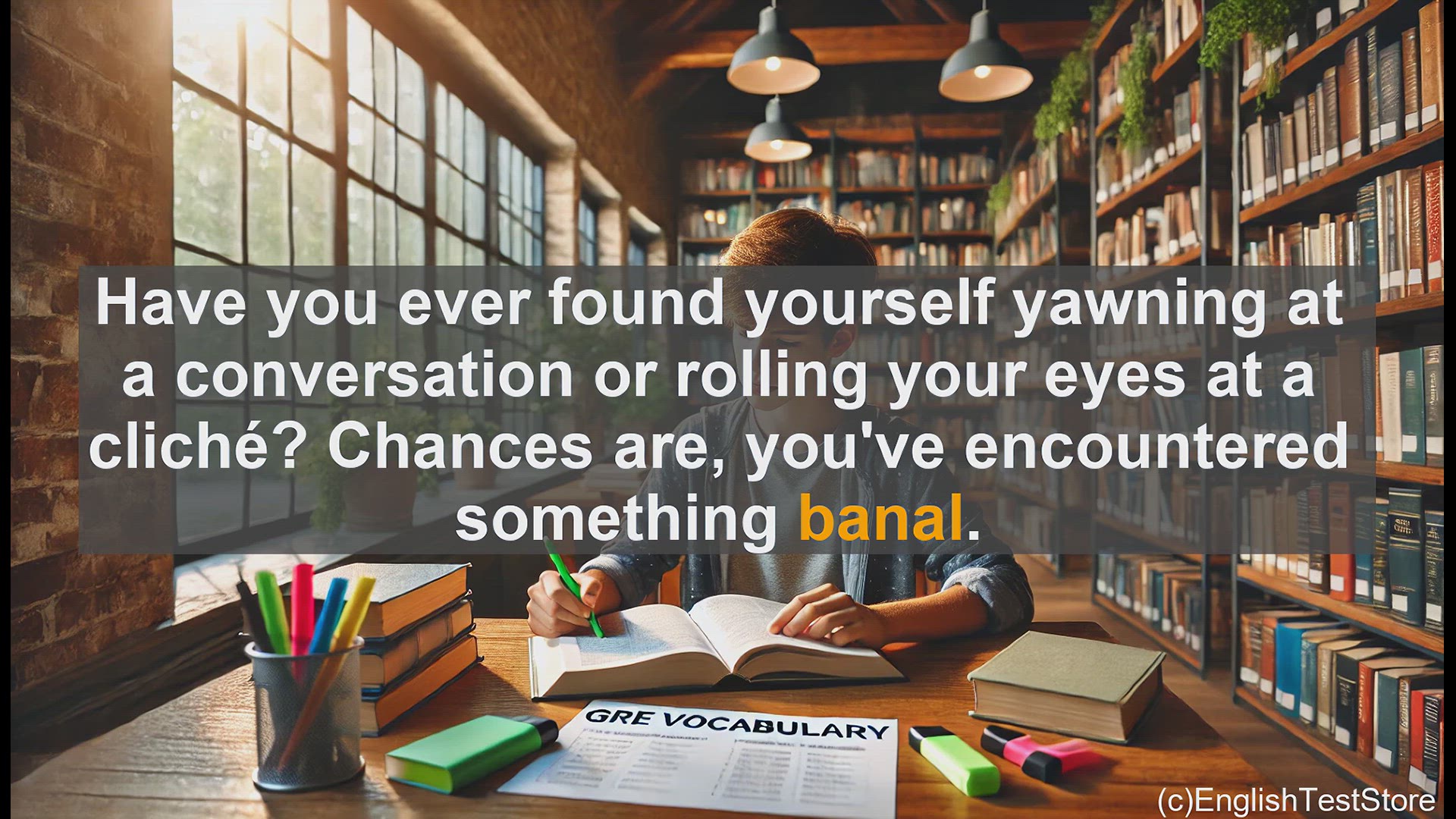 'Video thumbnail for GRE Vocabulary Lesson: Exploring the Meaning and Usage of 'Banal''