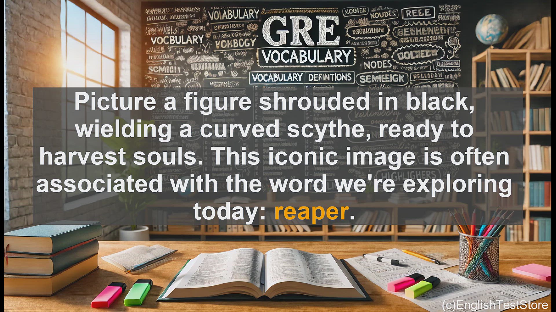 'Video thumbnail for GRE Vocabulary Lesson: Reaper - From Harvest Fields to Grim Folklore'