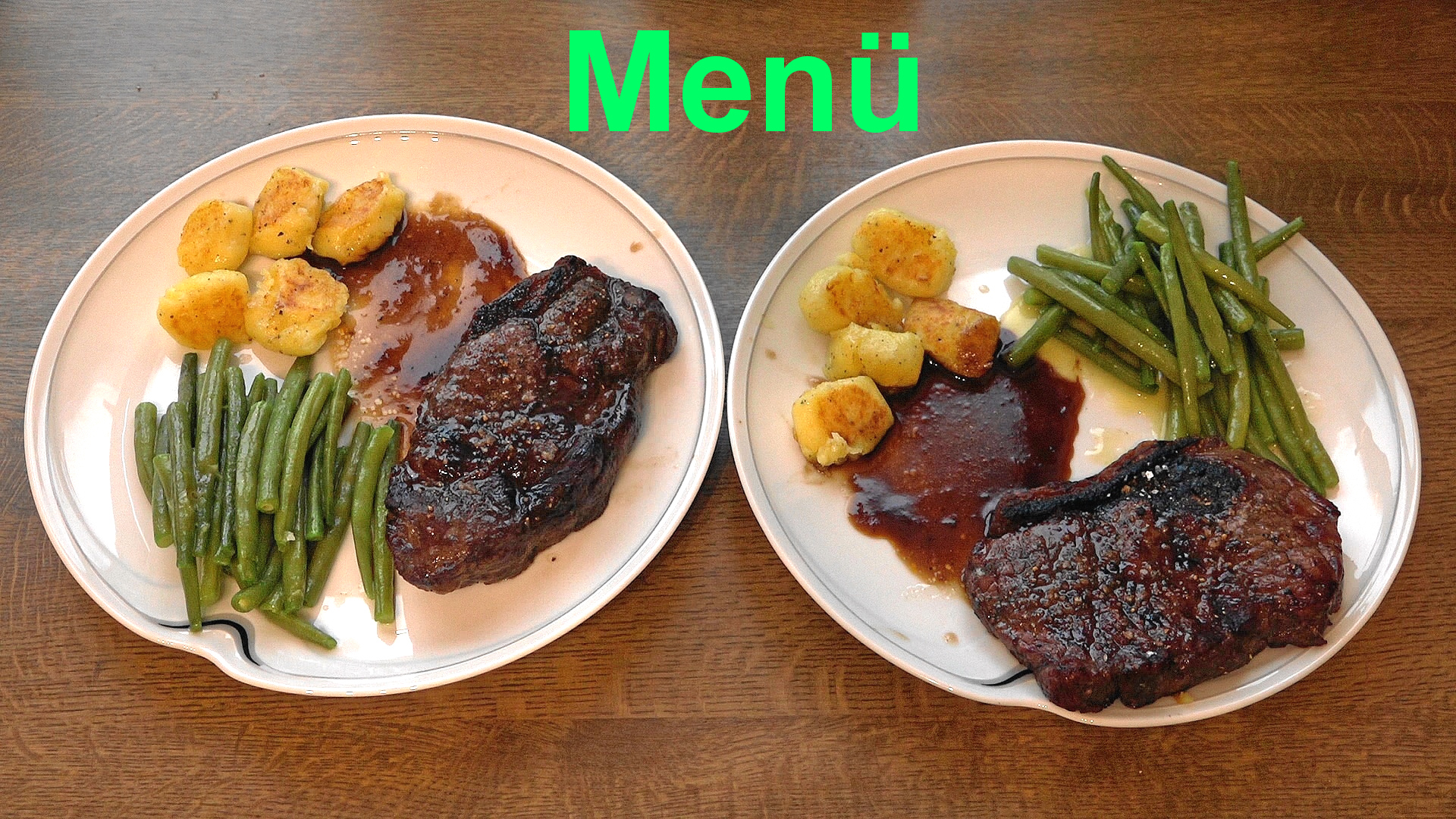 Video thumbnail for Feiertagsmenü Rumpsteak, Gnocchi, Bohnen, Jus