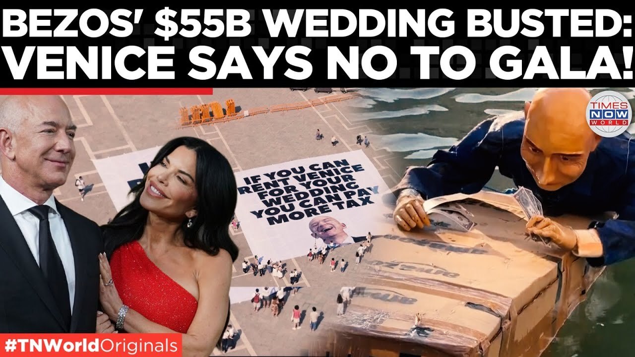 'Video thumbnail for Venice Revolts! Jeff’s Star-Studded Wedding Shoved to City’s Edge by Angry Locals! | Times Now World'
