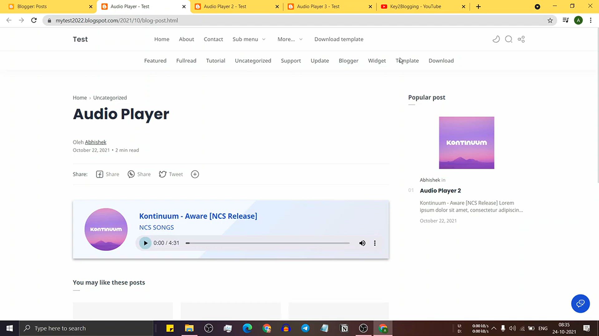 'Video thumbnail for How to Add an mp3 Audio player in Blogger _ Upload Mp3 file in Blogger (Updated )'