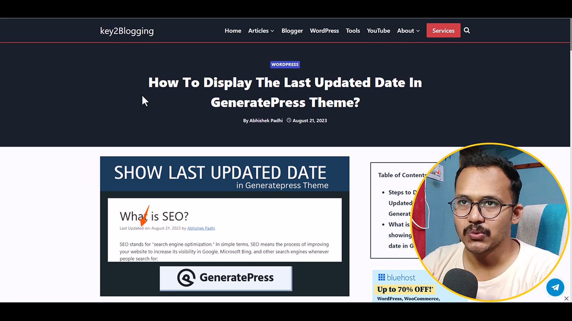 'Video thumbnail for How to Show Last Updated Date in WordPress _ Generatepress Theme'