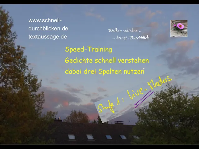 'Video thumbnail for Speed-Training: Ein Gedicht schnell verstehen – mit drei Spalten - Beispiel: Rilke, „Der Fremde“'