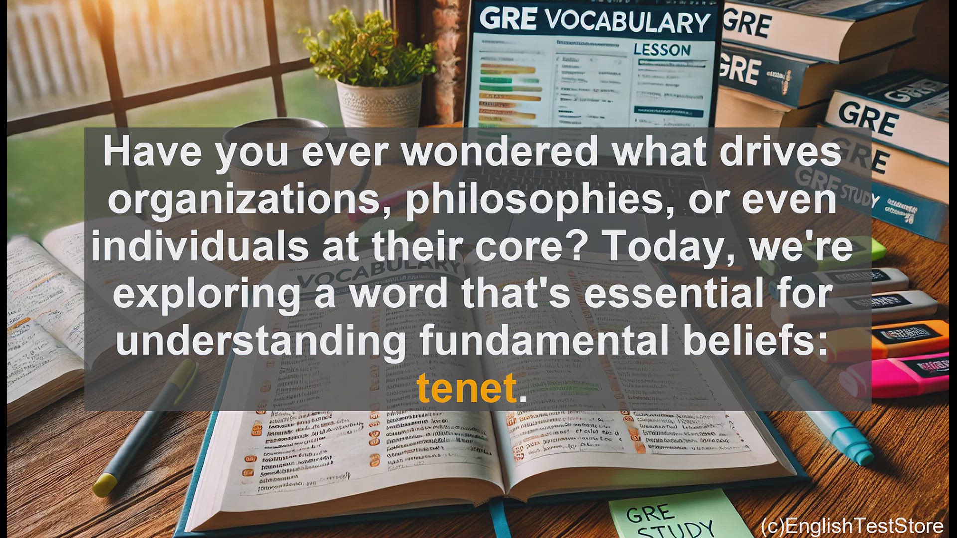 'Video thumbnail for GRE Vocabulary Lesson: Exploring the Fundamental Tenet - Understanding Core Beliefs'