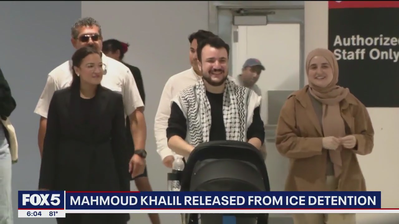 'Video thumbnail for Mahmoud Khalil released from ICE facility, reunited with family'