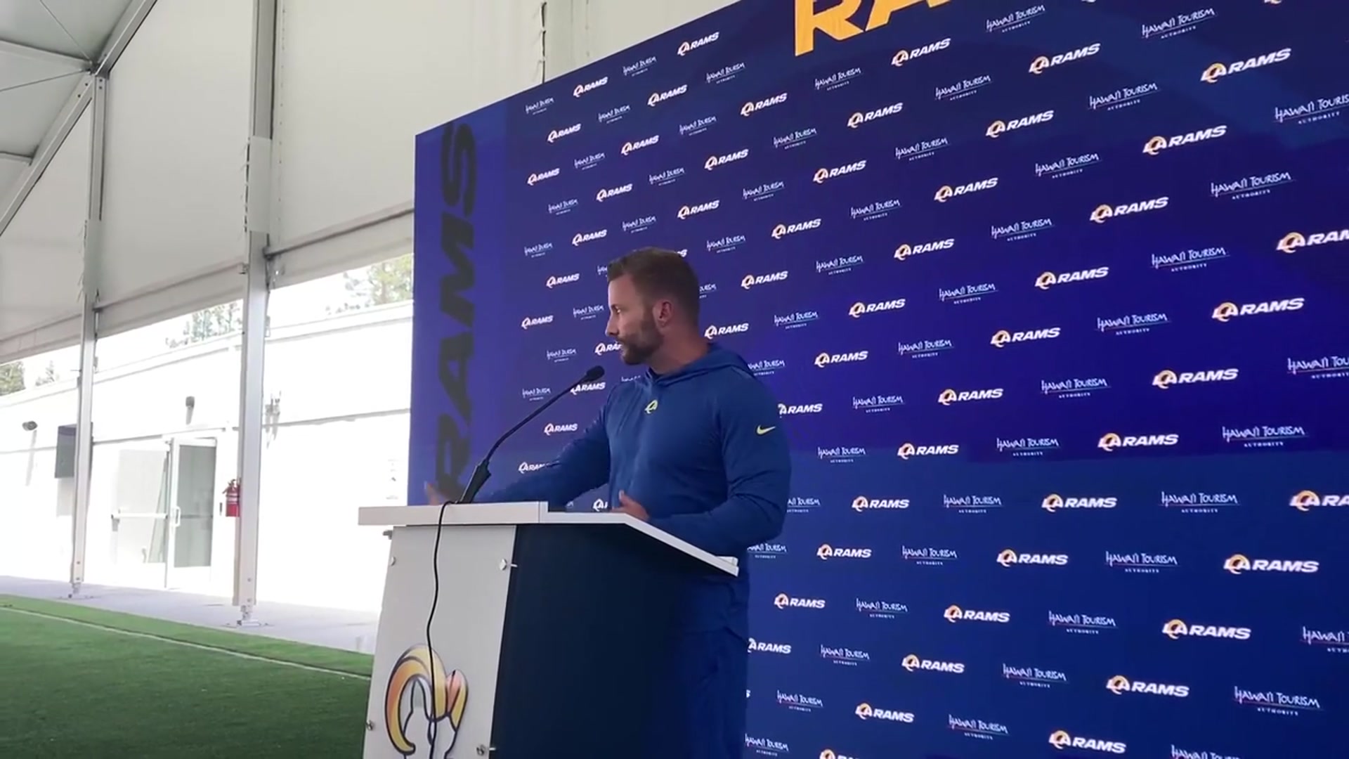 'Video thumbnail for Los Angeles Rams Head Coach Sean McVay on Davante Adams Seeing the Game in a Different Lens'