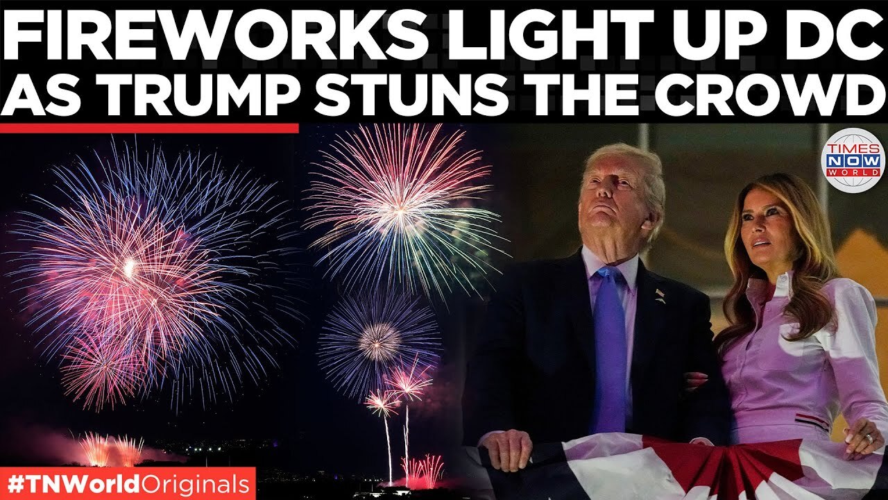 'Video thumbnail for Trump, Melania Watch Fireworks from Balcony as ‘USA’ Chants Echo Across DC | Times Now World'