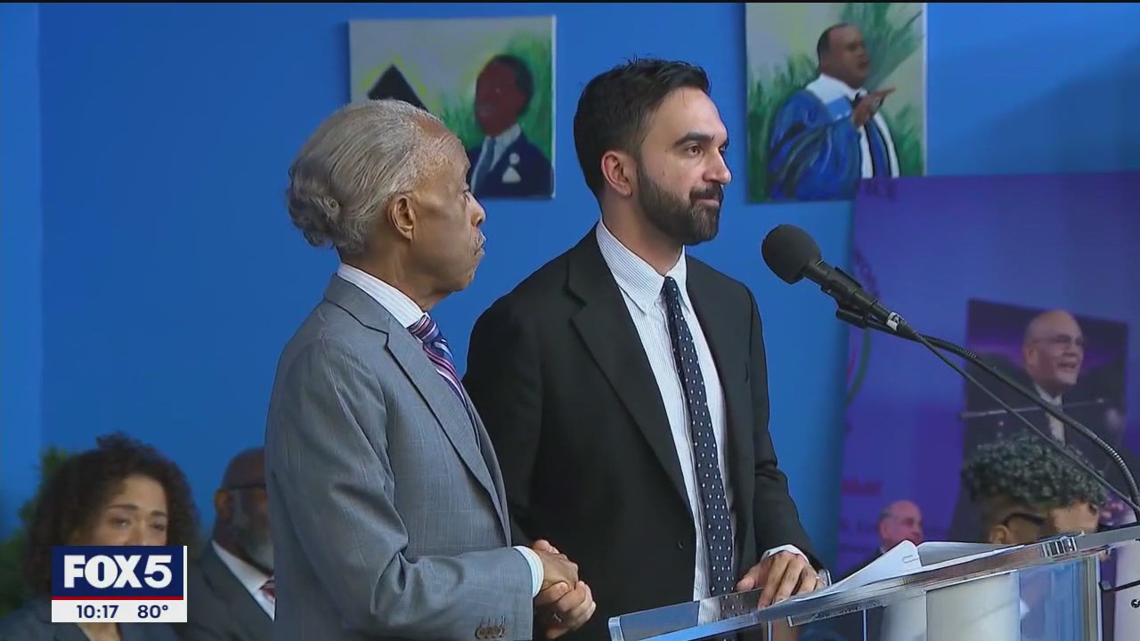 'Video thumbnail for Mamdani joined by Al Sharpton at rally in Harlem'