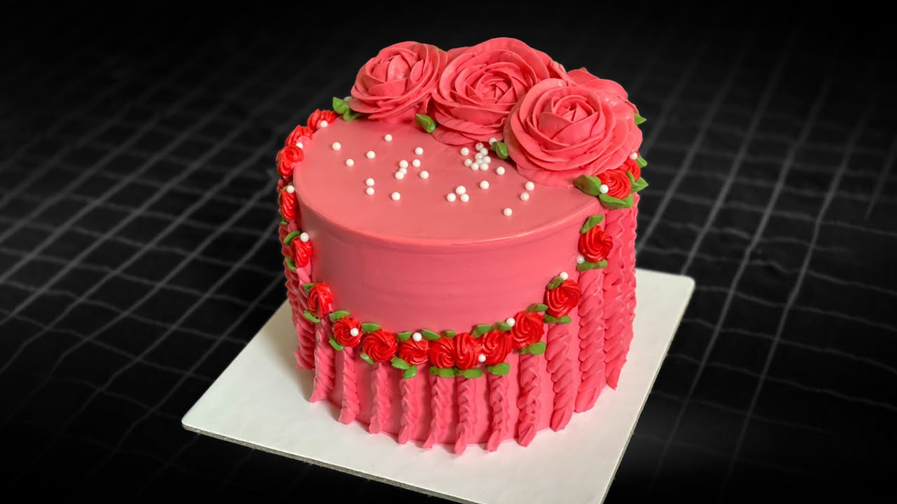 Video thumbnail for Red flower cake decoration for birthday