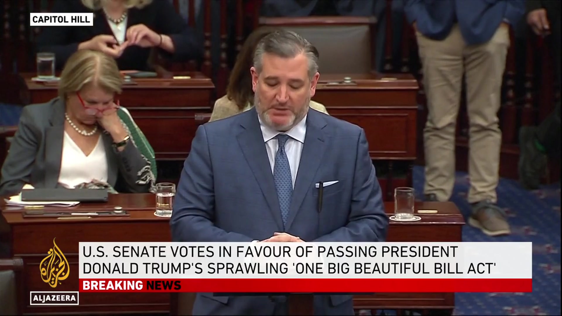 'Video thumbnail for US Senate passes Trump’s ‘Big, Beautiful Bill’, sends it to House'