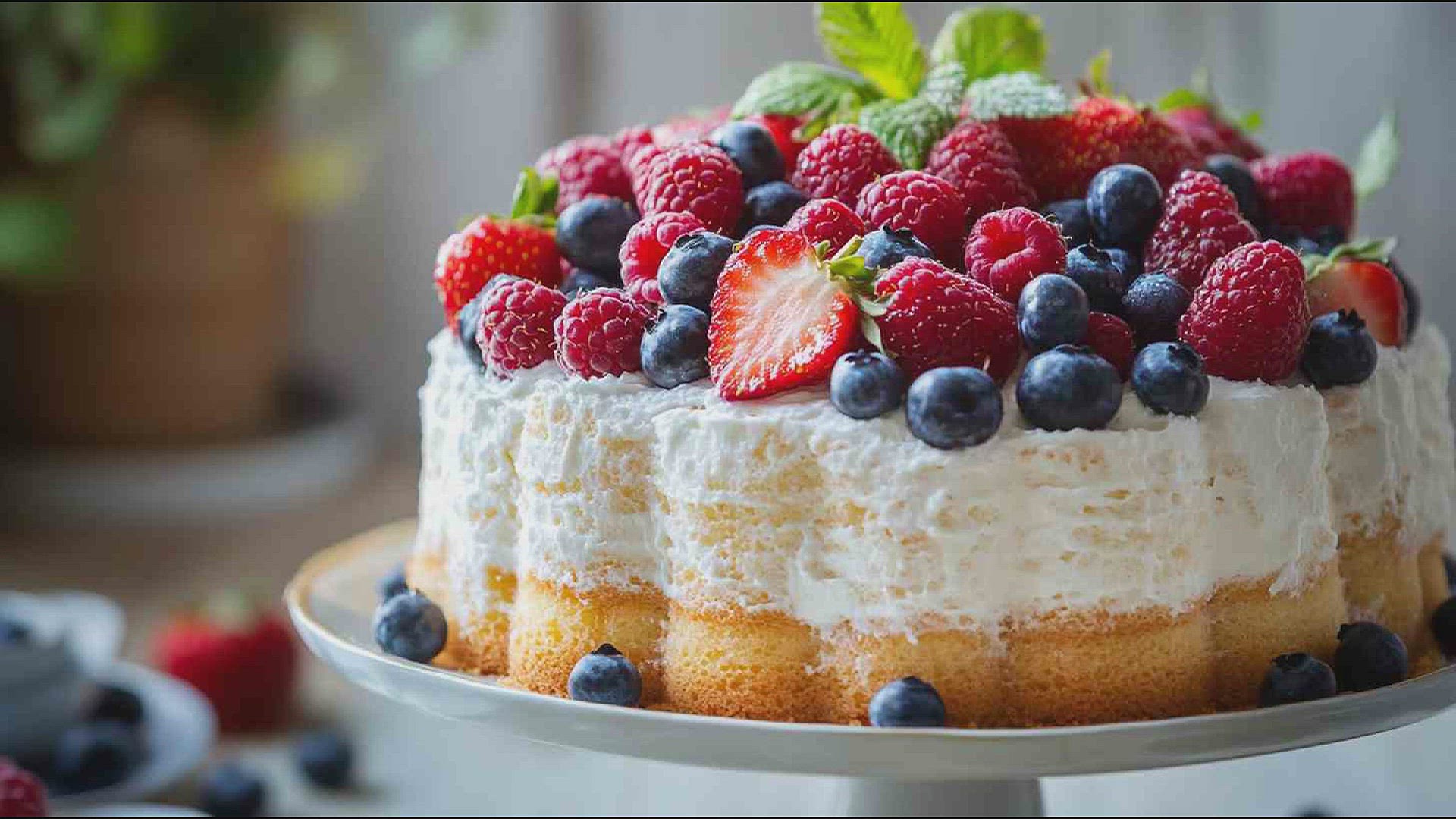 'Video thumbnail for Berry-Layered Angel Food Cake Recipe'