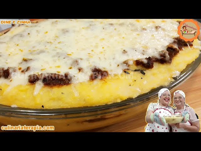 'Video thumbnail for Polenta Cremosa Recheada, preparada com flocão de milho recheada com carne e queijo mussarela'