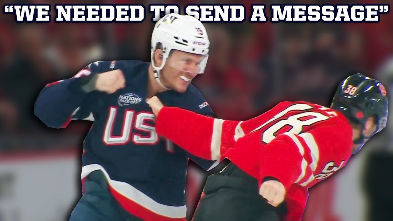 Video thumbnail for USA and Canada drop gloves three times in first nine seconds of 4 Nations game, a breakdown