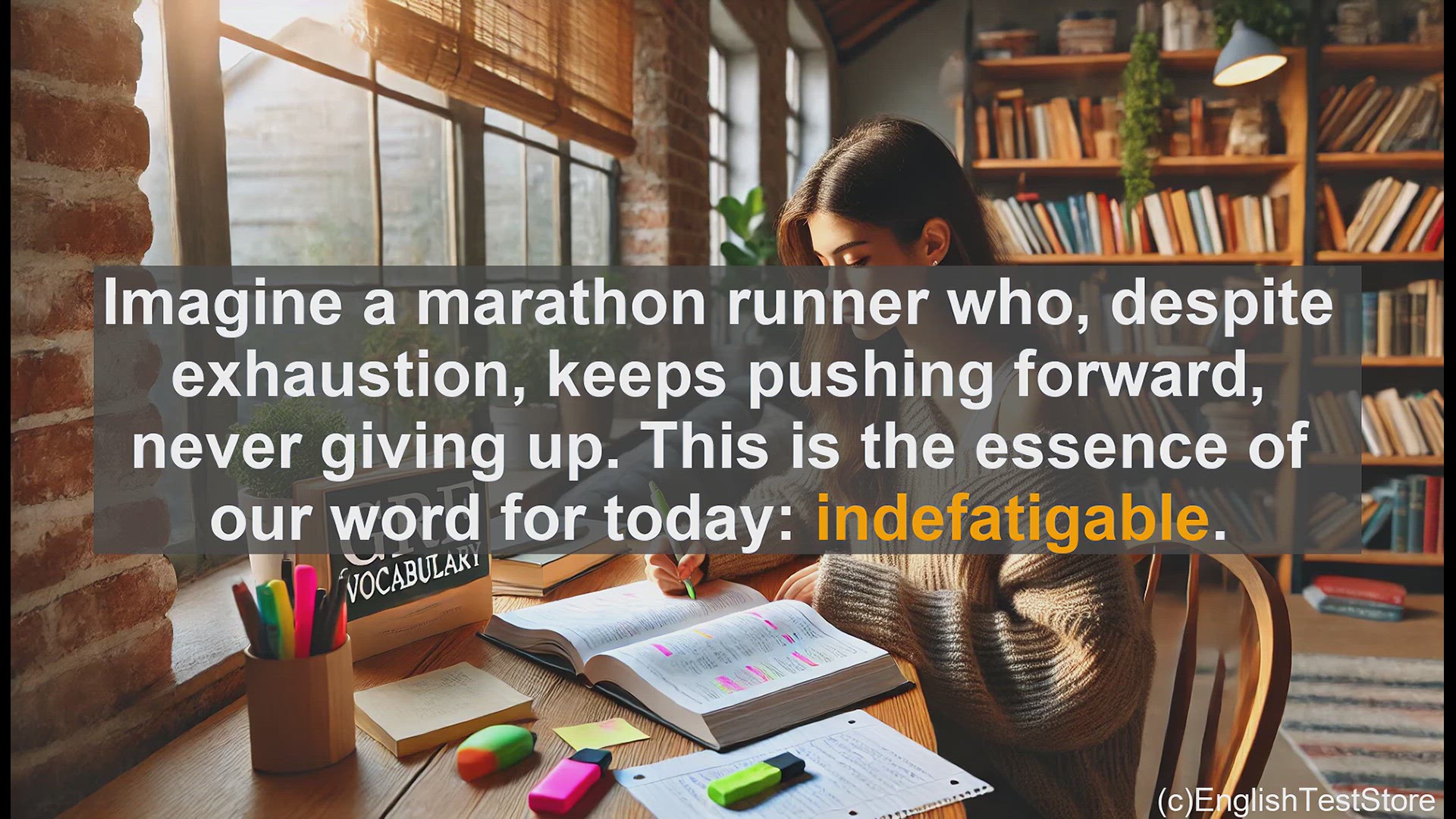 'Video thumbnail for GRE Vocabulary Lesson: The Indefatigable Spirit - Persevering Through Exhaustion'