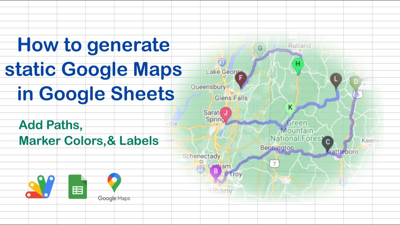 'Video thumbnail for How to generate static Google Maps in Google Sheets - Add paths, colors, and labels'