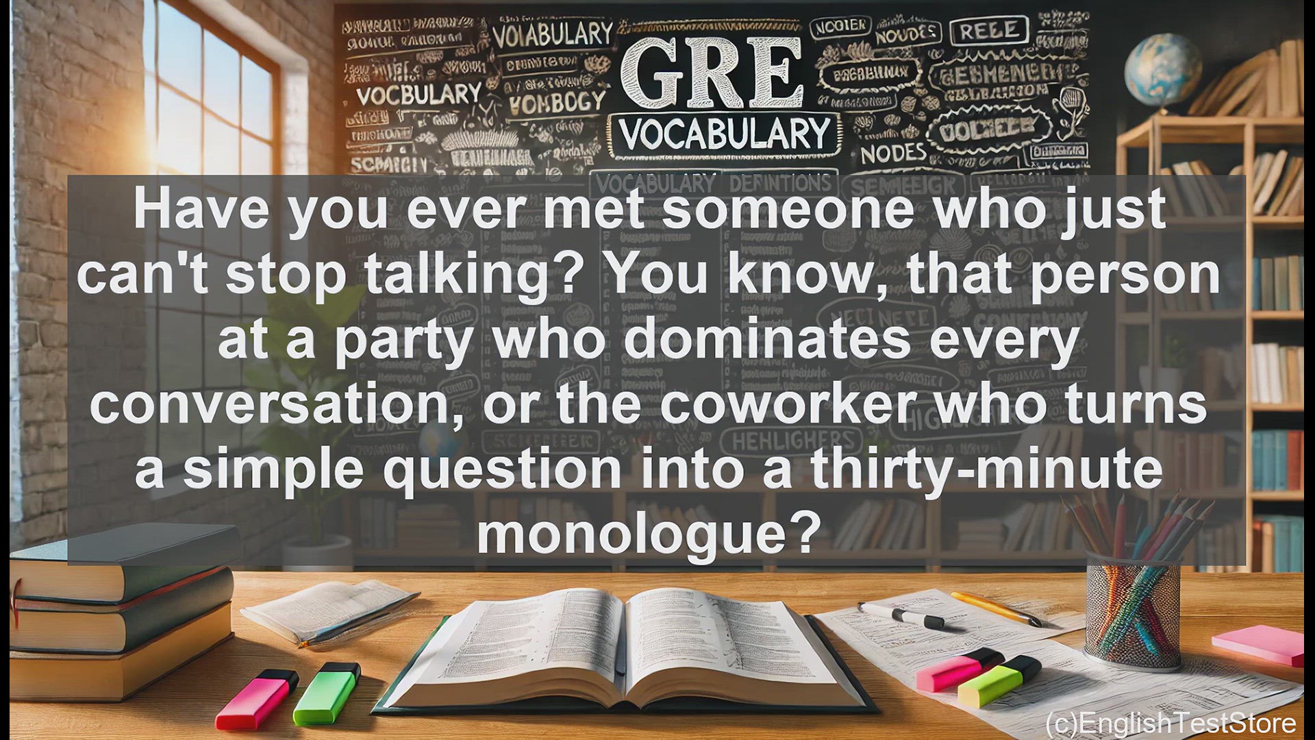 'Video thumbnail for GRE Vocabulary Lesson: The Art of Loquaciousness - Mastering the Talkative Personality'