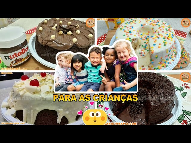 'Video thumbnail for 4 Receitas de Bolos Caseirinhos para Aniversário e Festas das Crianças'