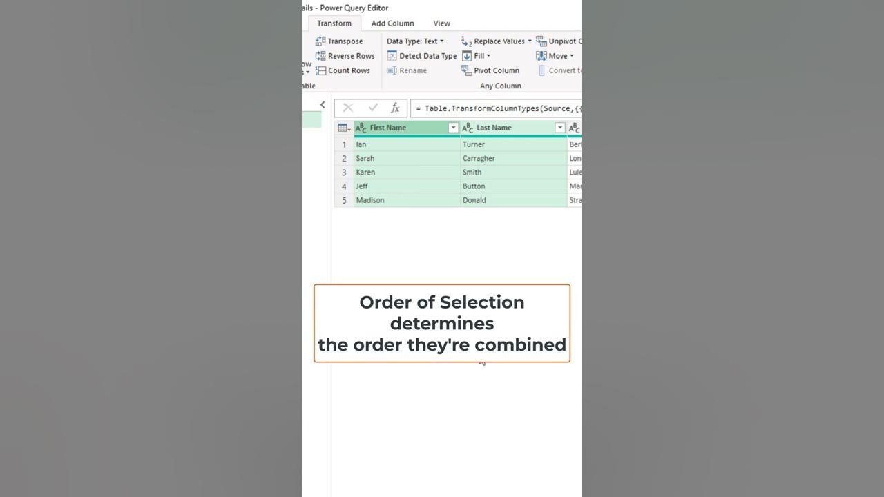 Video thumbnail for EASILY Merge Columns in Excel with Power Query #shorts