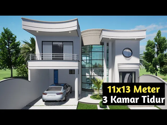 'Video thumbnail for Desain dan Denah Rumah 2 Lantai Minimalis Modern 11x13m'