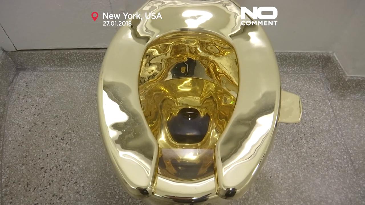Video thumbnail for The golden toilet returns to auction with a starting bid of $10 million
