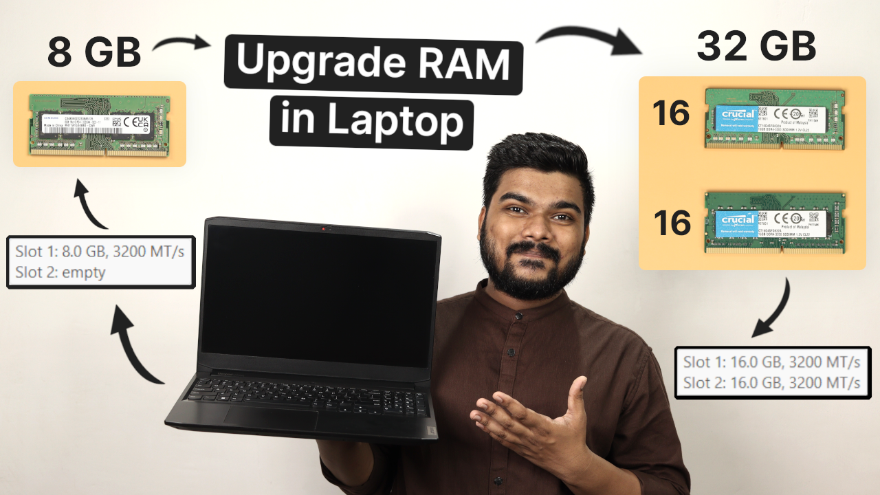 'Video thumbnail for How to Upgrade RAM in Laptop | 8 GB to 32 GB in Lenovo IdeaPad Gaming 3'