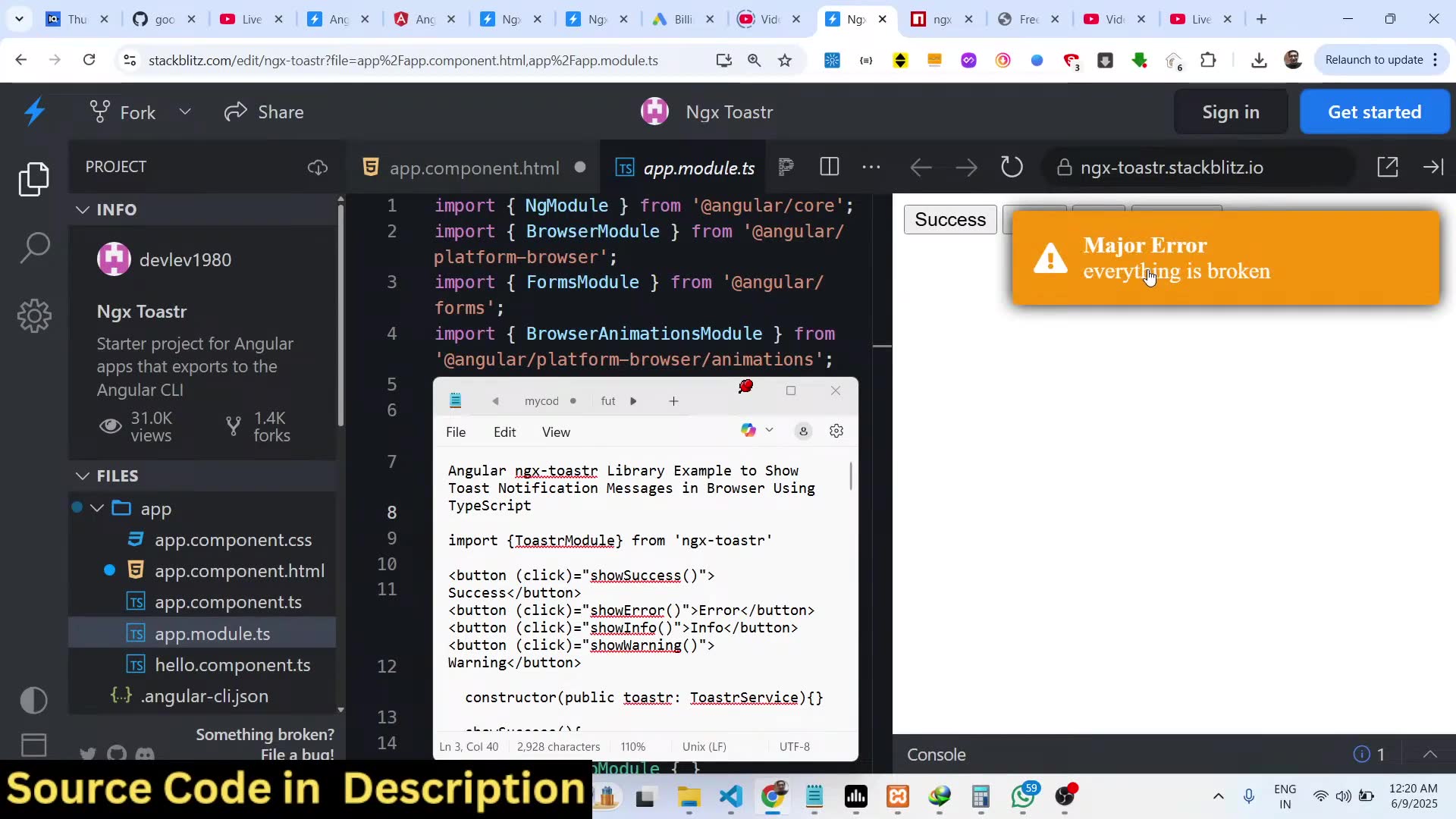 'Video thumbnail for Angular ngx-toastr Library Example to Show Toast Notification Messages in Browser Using TypeScript'
