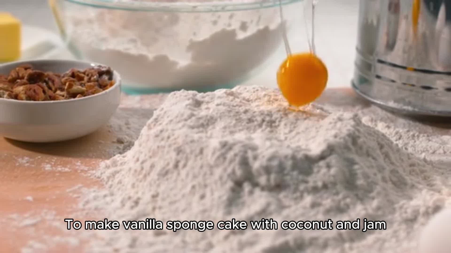 Video thumbnail for Vanilla sponge cake with coconut and jam (recipe)