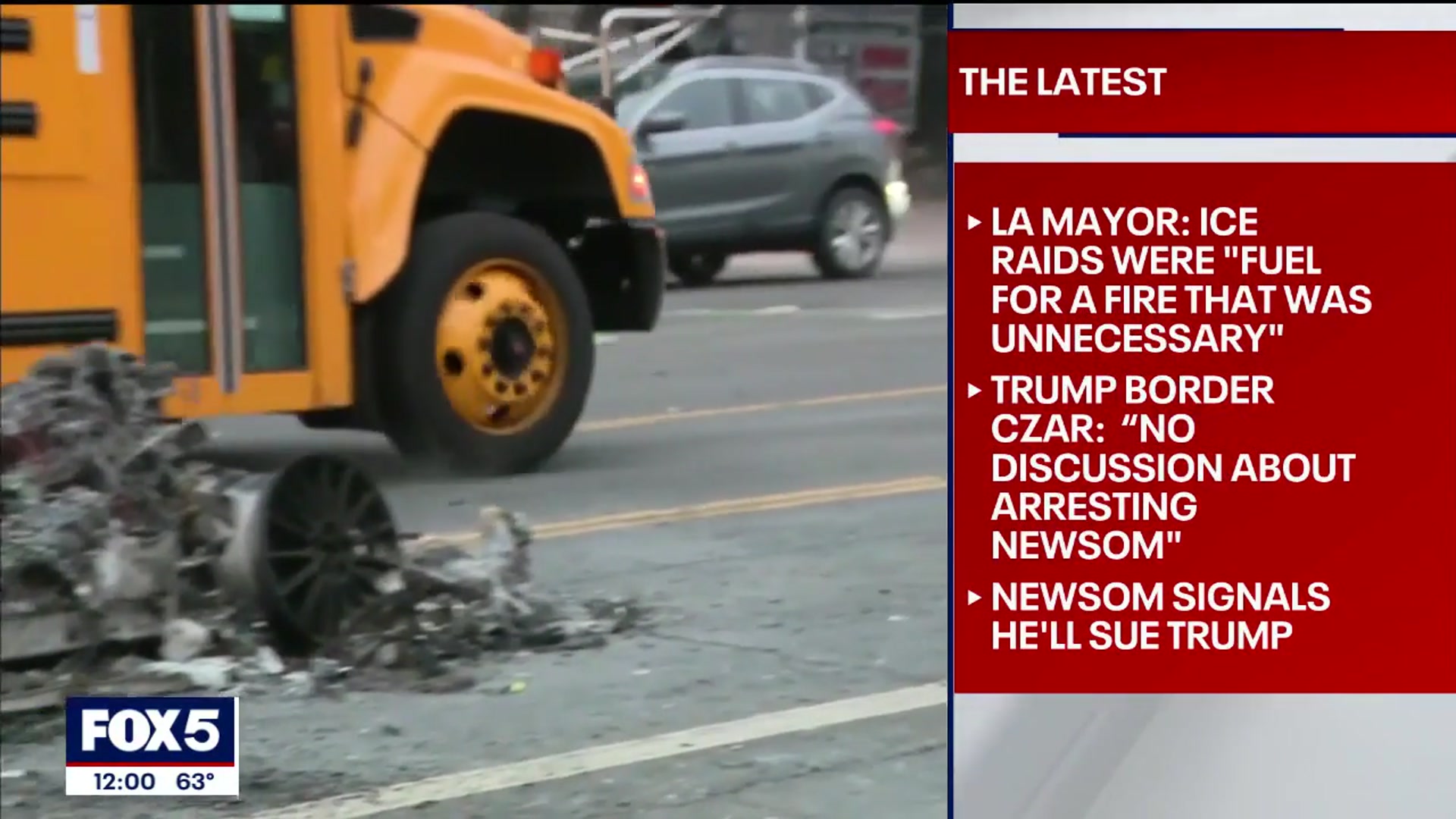 'Video thumbnail for Newsom threatens to sue Trump admin amid riots'