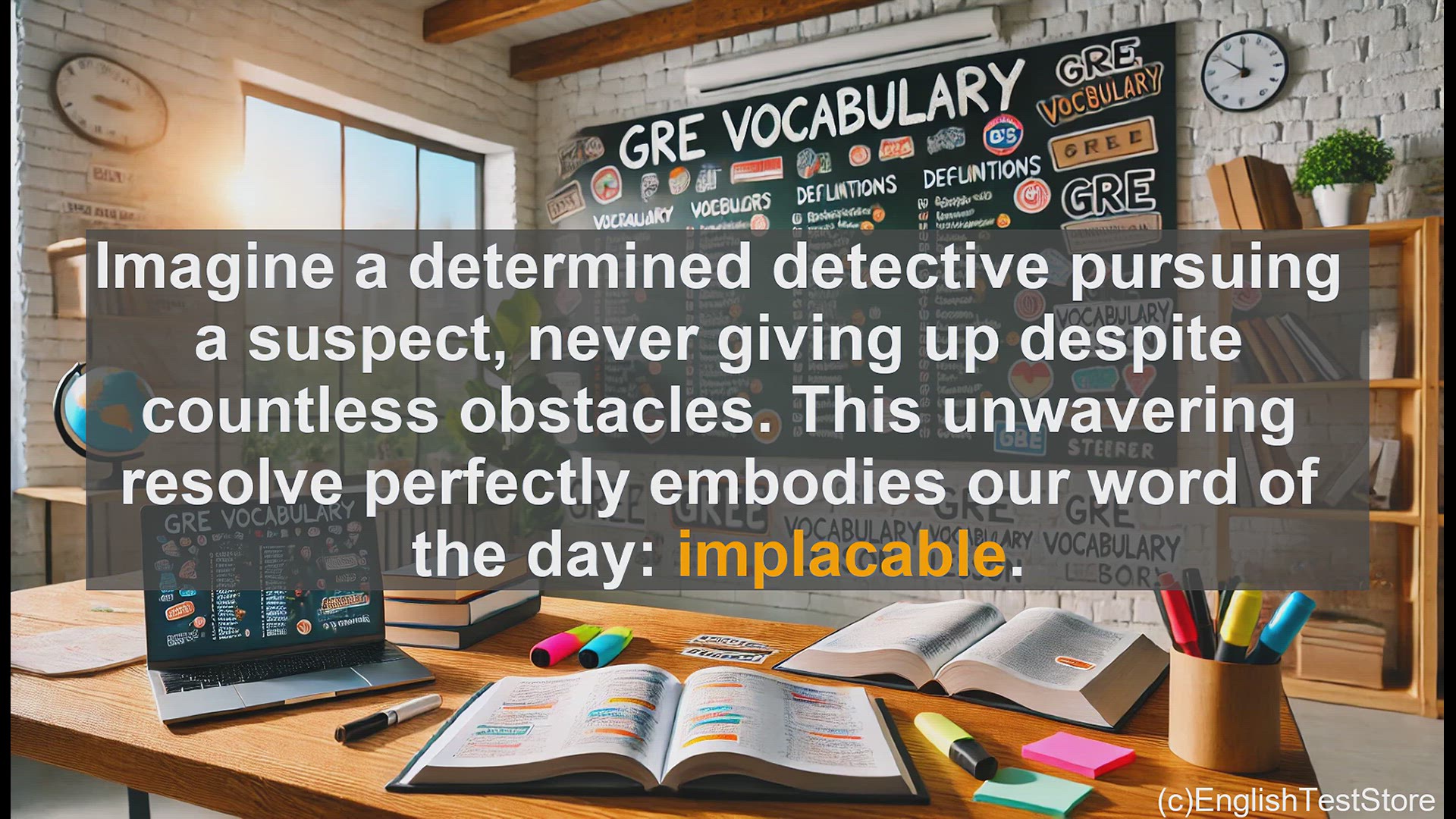 'Video thumbnail for GRE Vocabulary Lesson: The Implacable Pursuit - A Detective's Relentless Journey'