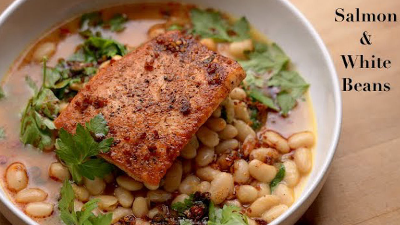 Video thumbnail for Pan Roasted Salmon & Buttery White Beans