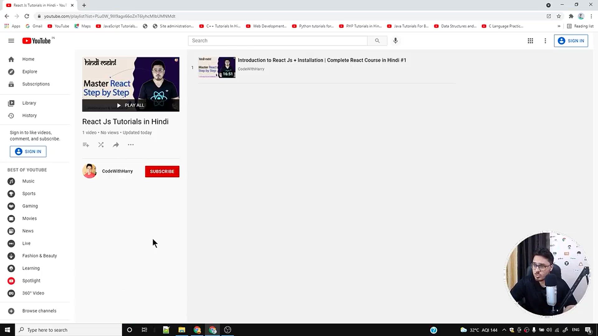 'Video thumbnail for Creating our first react app using create-react-app _ Complete React Course in Hindi #2'