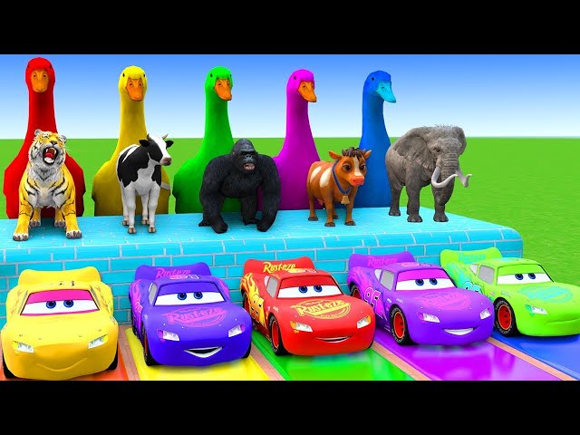 Video thumbnail for Paint Animals Duck Tiger Cow Lion Buffalo Gorilla Elephant Dinosaur Fountain Crossing Animal Game